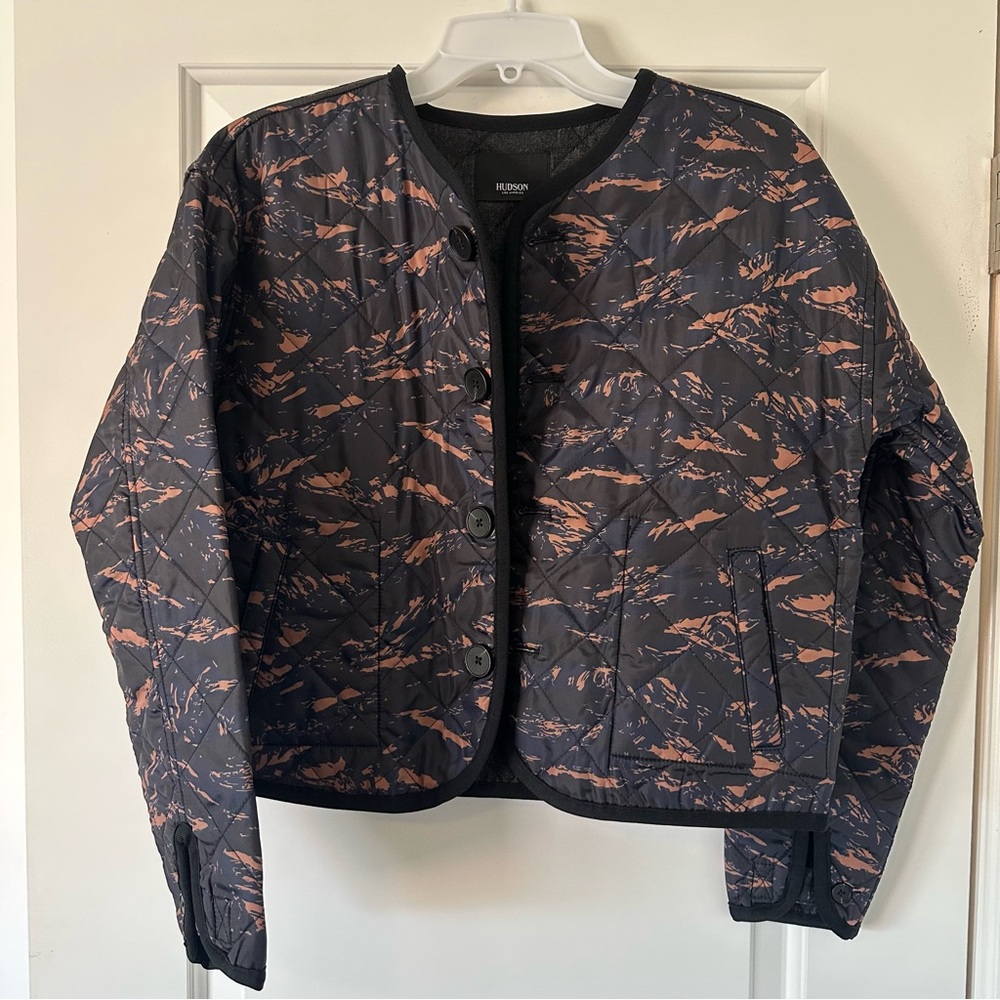 Hudson Women's Black and Orange Patterned Quilted Jacket